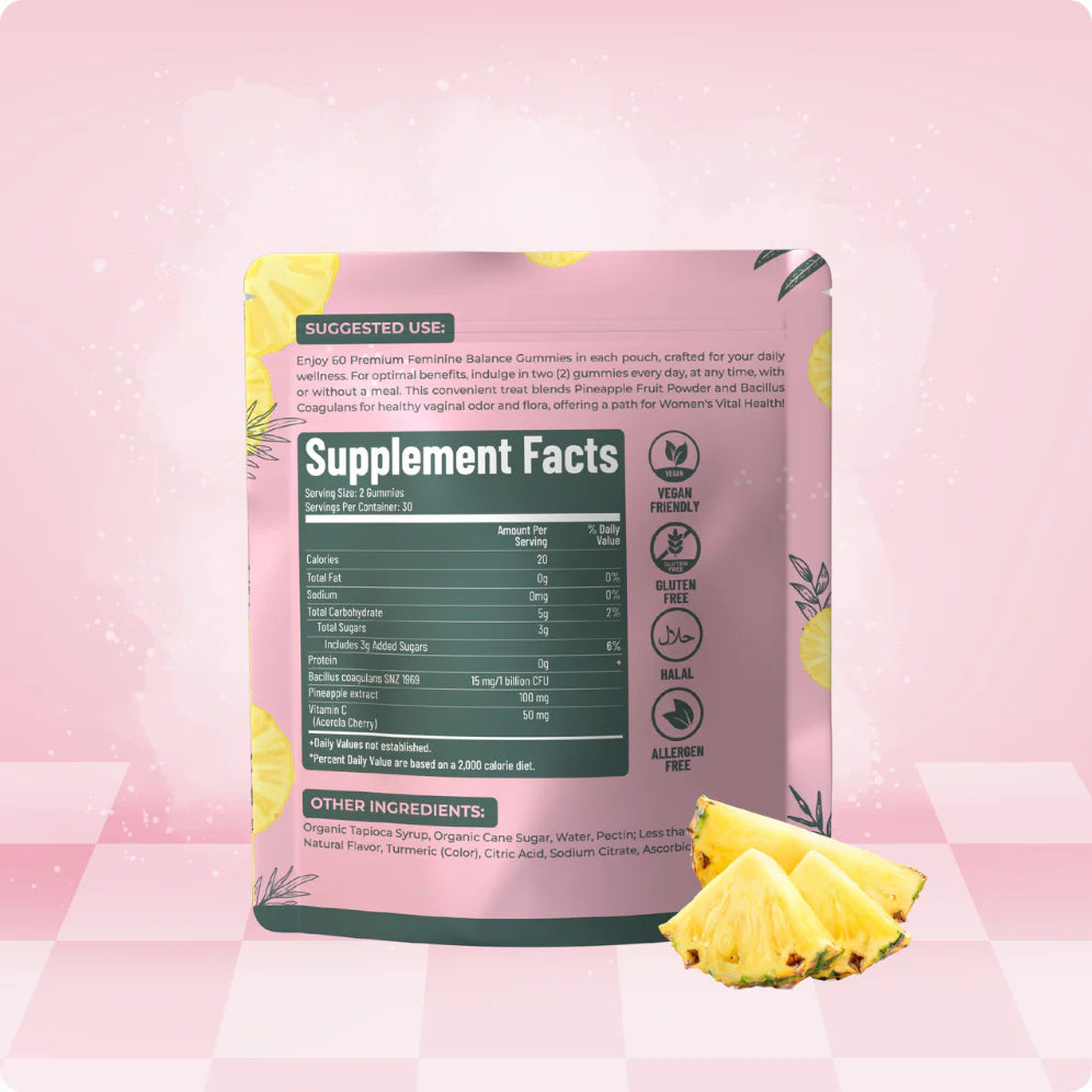 Feminine Balance Gummies - Hawaiian Pineapple - Women's Probiotic for pH Balance & Vaginal Health