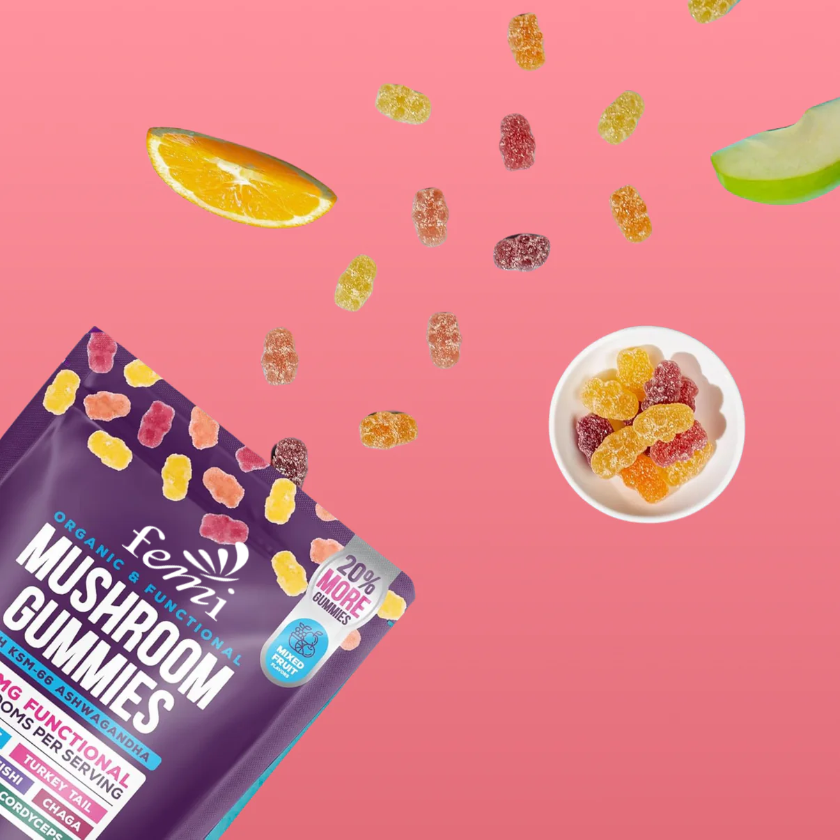 Mushroom Gummies Ashwagandha Shiitake 80 Counts Fruit Flavor
